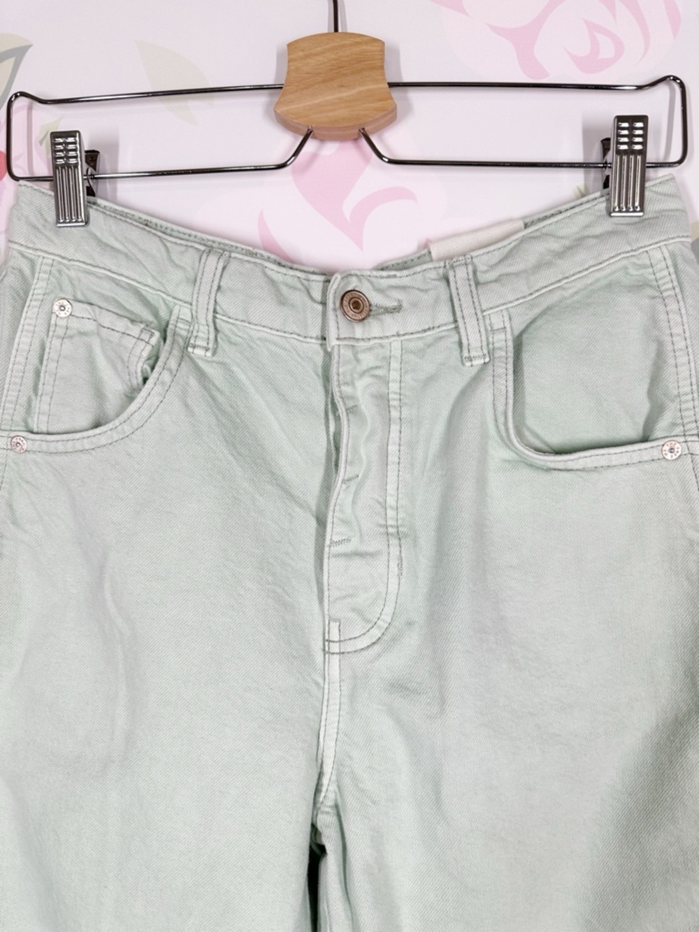 NEW Free People We The Free Pistachio Mint Green Lucky You Barrel Jeans 27 - Picture 4 of 11